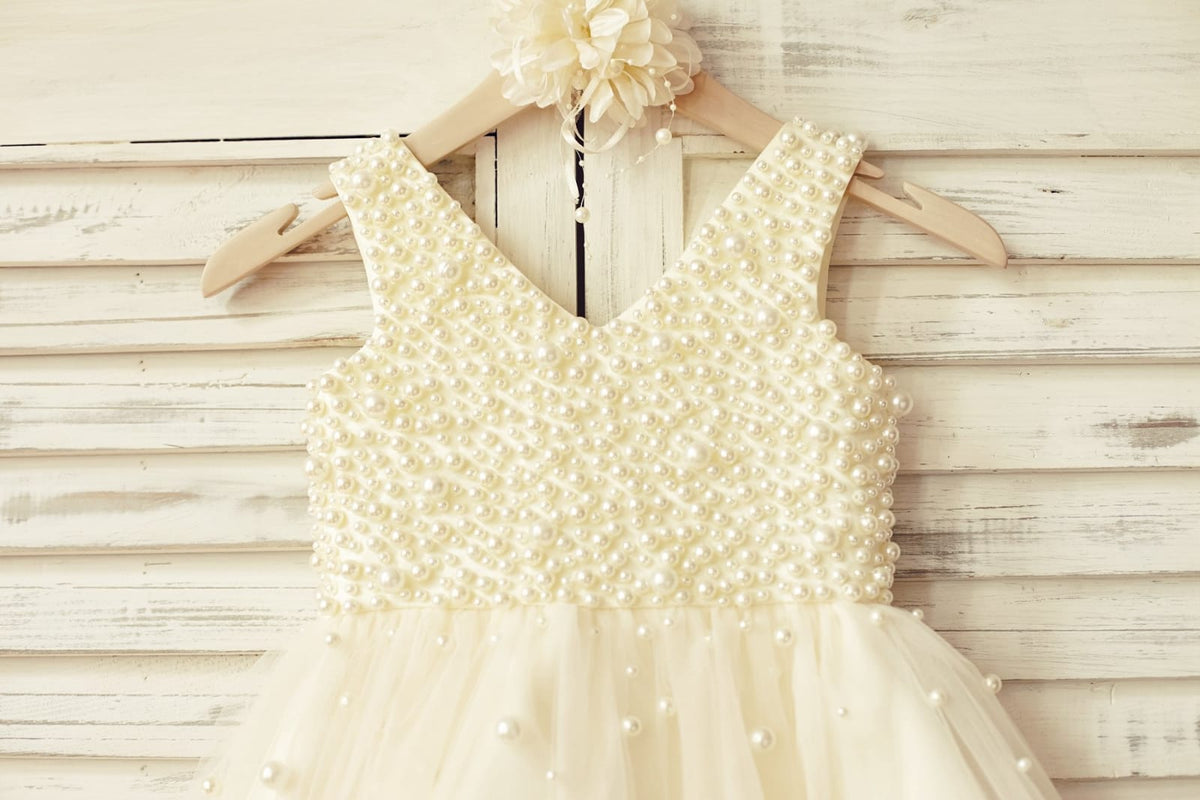 V-Neck 3/4 Sleeves A-Line/Princess Flower Girl Dress with Rhinestone Appliques