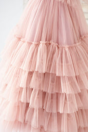 V Neck Mauve Tulle Cupcake Wedding Flower Girl Dress Kids