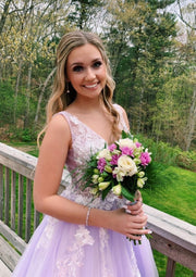 Princess V Neck Sleeveless Sweep Train Tulle Wedding Party