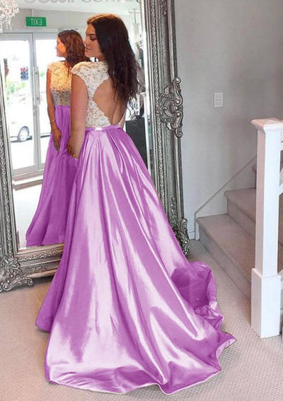 Princess Scoop Neck Open Back Floor Length Court Train