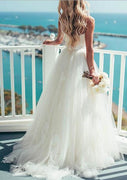 Princess Strap Sweetheart Sleeveless Sweep Tulle Wedding Dress, Sash