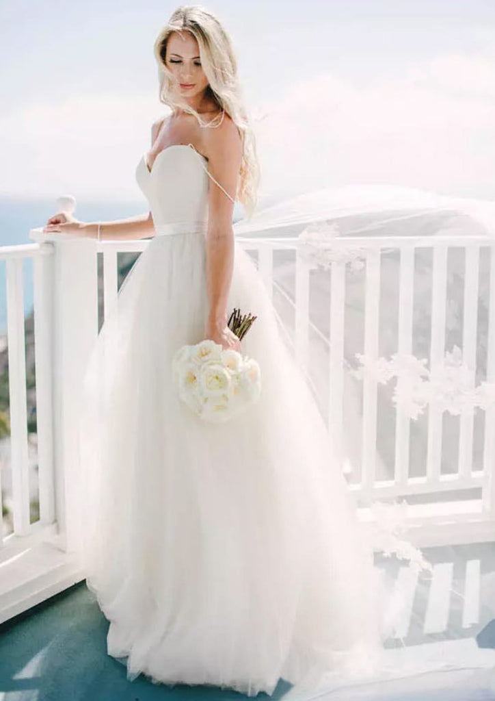 Princess Strap Sweetheart Sleeveless Sweep Tulle Wedding