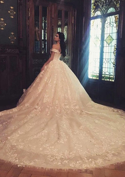 Princess Sweetheart Cathedral Ball Gown Lace Wedding Dress -