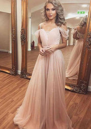 A-line/Princess Sweetheart Sleeveless Sweep Train Tulle Prom