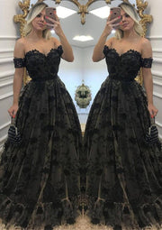 Princess Sweetheart Off Shoulder Sleeveless Long Black Lace