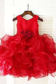 Red Satin Ruffle Organza TUTU Princess Flower Girl Dress