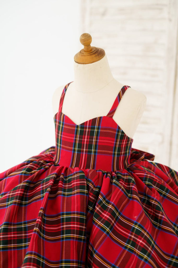 Red Tartan Wedding Flower Girl Dress Kids Party Dress