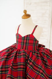 Red Tartan Wedding Flower Girl Dress Kids Party Dress