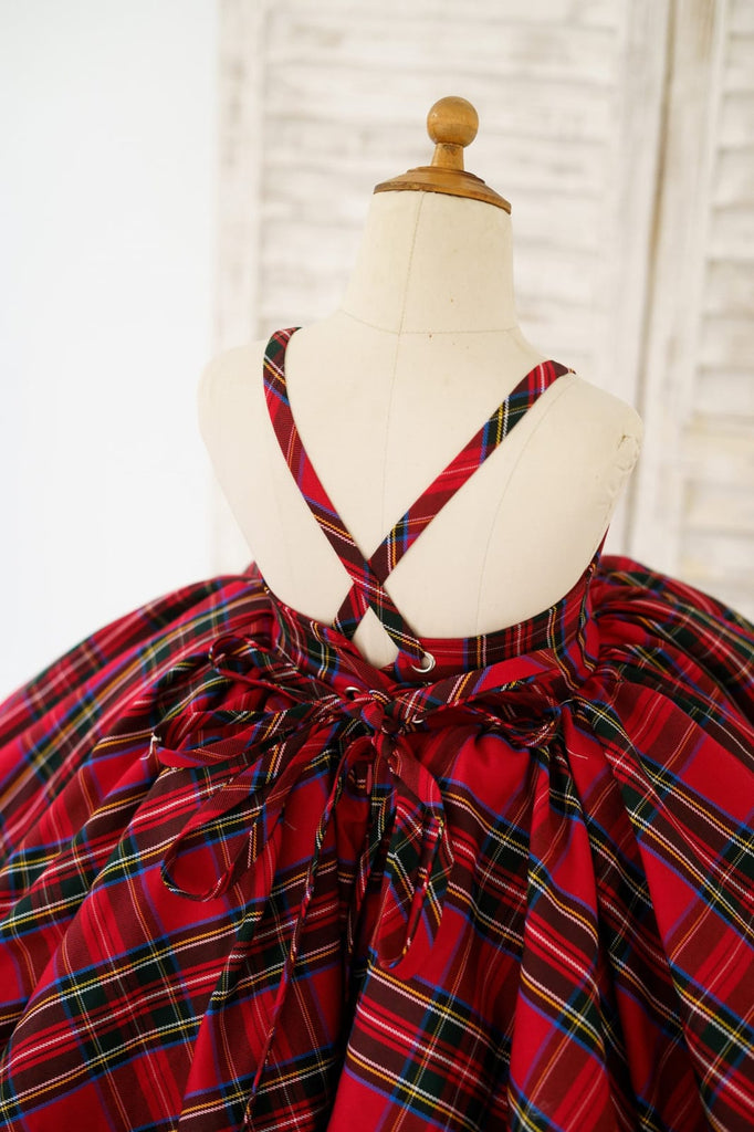 Red Tartan Wedding Flower Girl Dress Kids Party Dress