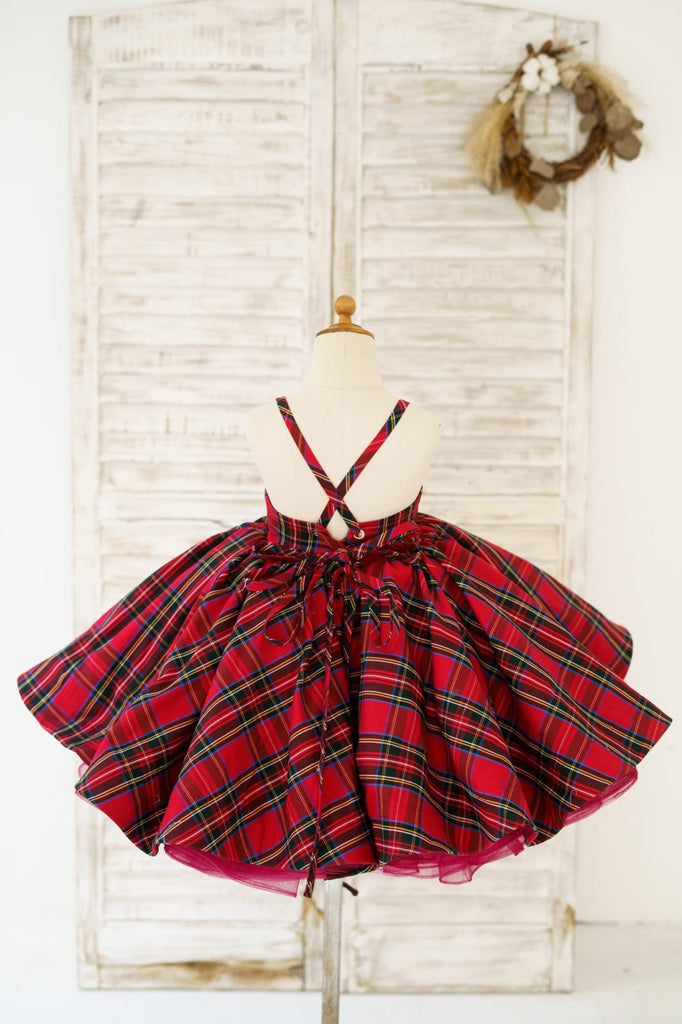 Red Tartan Wedding Flower Girl Dress Kids Party Dress