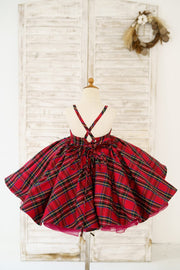 Red Tartan Wedding Flower Girl Dress Kids Party Dress