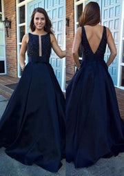 Satin A-Line/Princess Bateau V Back Floor-Length Party Prom