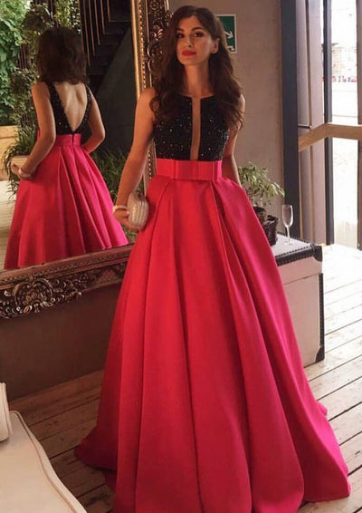Satin A-Line/Princess Bateau V Back Floor-Length Party Prom