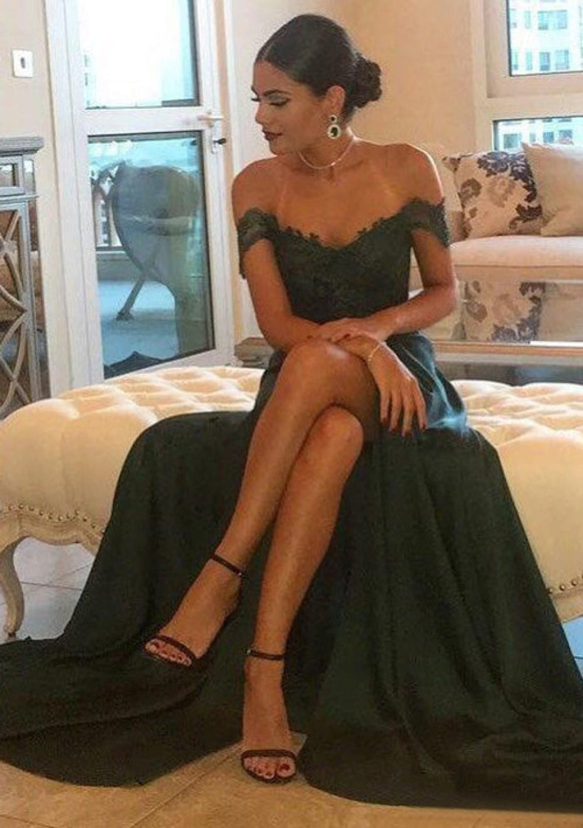Vestido de baile de satans A-Line Green Off Hombro Sweetheart Sweep, - Princessly Vestido de baile de satans A-Line Green Off Hombro Sweetheart Sweep, - Princessly