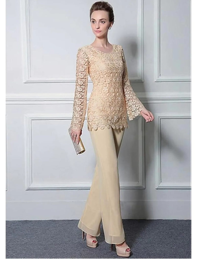 Scoop Neck Lace Chiffon Long Sleeve 2 Pieces Mother of the