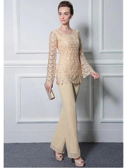 Scoop Neck Lace Chiffon Long Sleeve 2 Pieces Mother of the