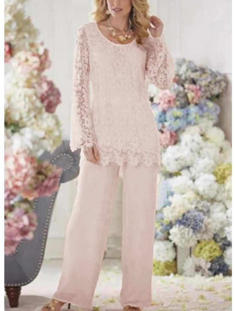 Scoop Neck Lace Chiffon Long Sleeve 2 Pieces Mother of the