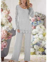 Scoop Neck Lace Chiffon Long Sleeve 2 Pieces Mother of the