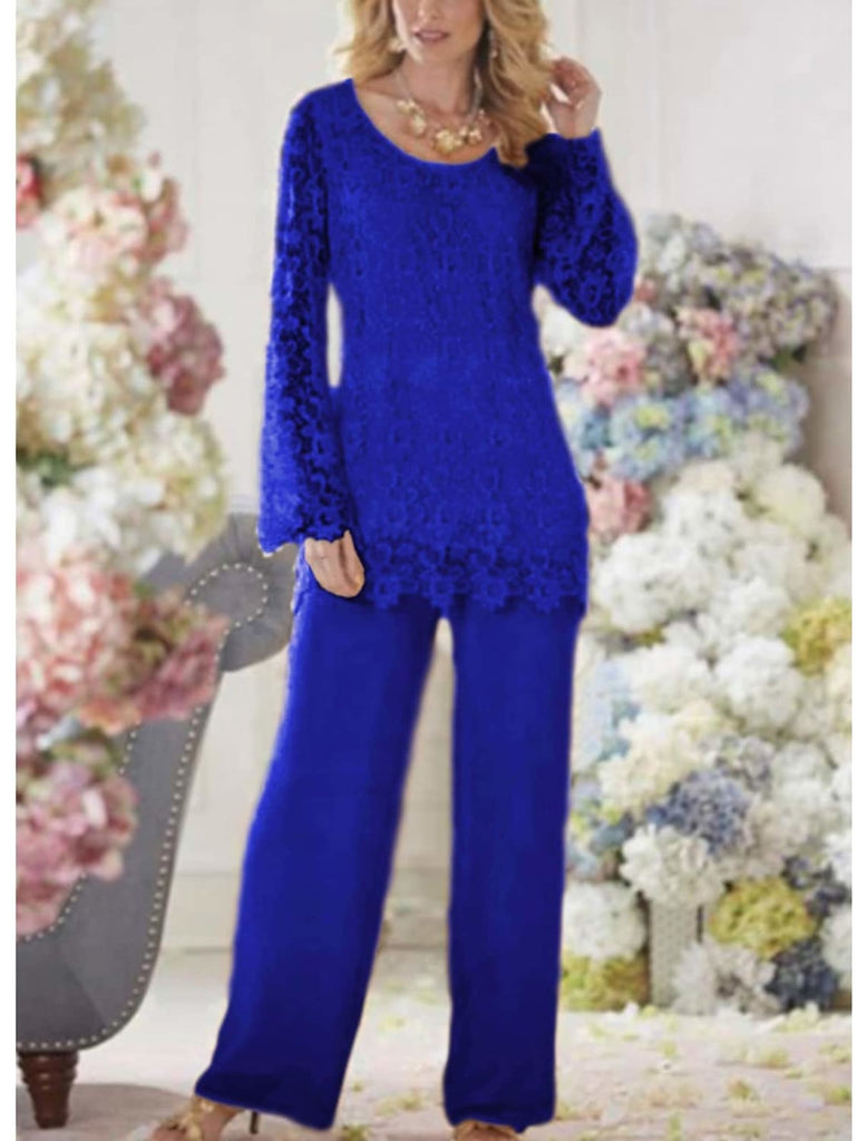 Scoop Neck Lace Chiffon Long Sleeve 2 Pieces Mother of the