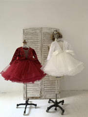 Long Sleeves Sequin Tulle Wedding Party Flower Girl Dress