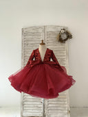 Pailletten Tüll V-Ausschnitt Hochzeitsfeier Blumenmädchenkleid Kinder Partykleid TUTU Prinzessin