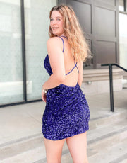 Sexy Black/Royal Blue Sequin V-Neck Double Straps Backless