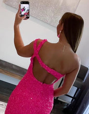 Sexy Glitter One Shoulder Hot Pink/Royal Blue Sequins