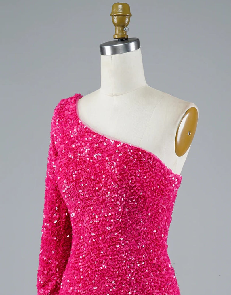 Sexy Glitter One Shoulder Single Sleeve Sequin Homecoming
