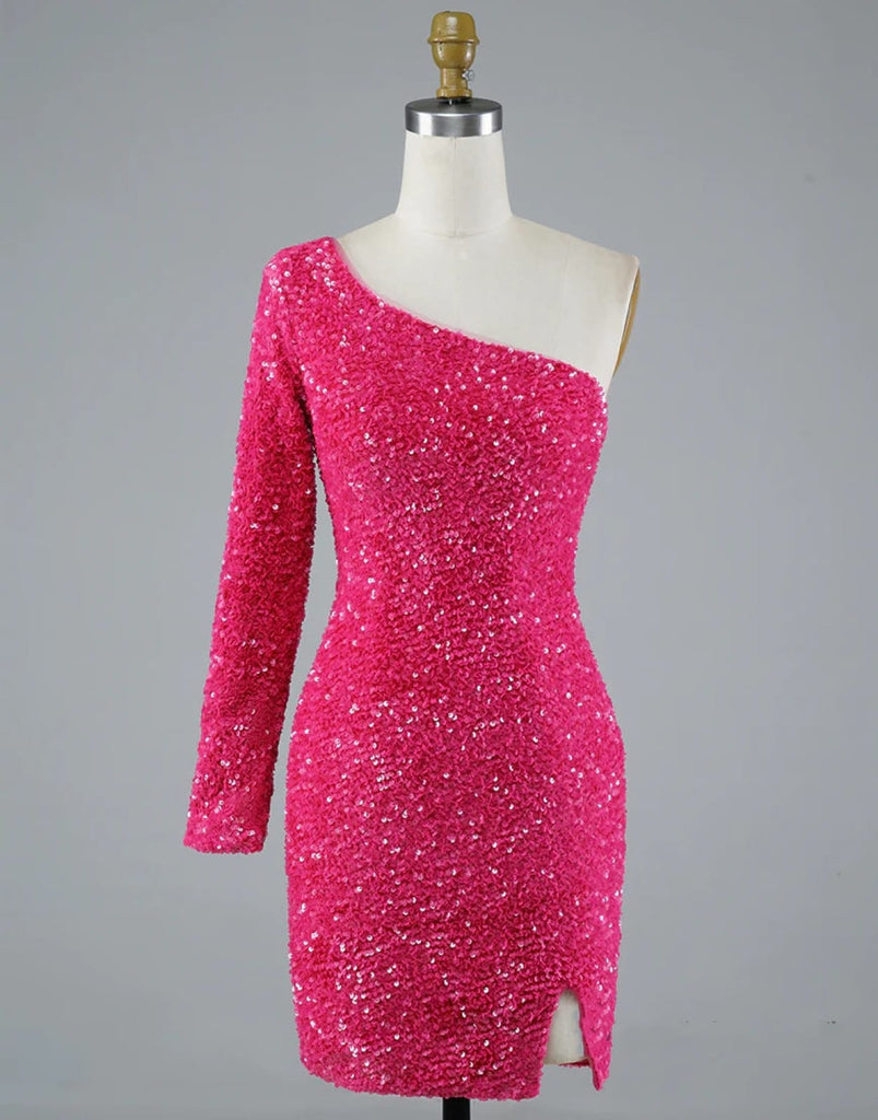 Sexy Glitter One Shoulder Single Sleeve Sequin Homecoming