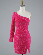 Sexy Glitter One Shoulder Single Sleeve Sequin Homecoming