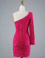 Sexy Glitter One Shoulder Single Sleeve Sequin Homecoming