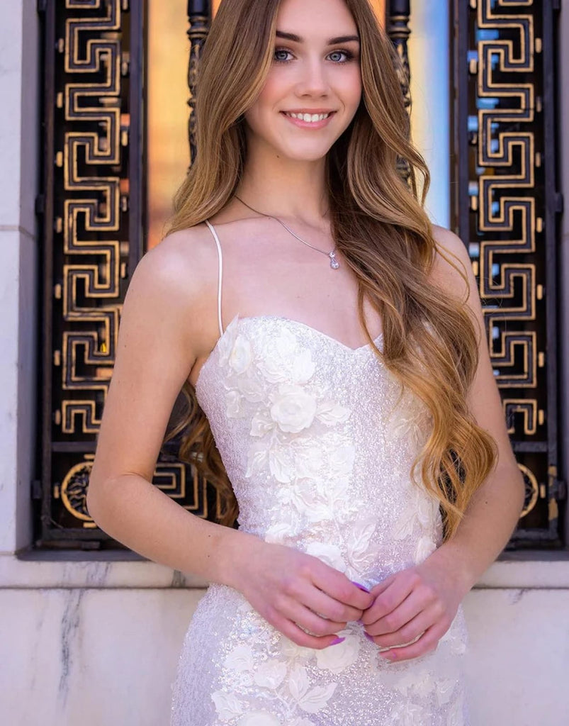 Sexy Ivory Sequin Appliques Spaghetti Straps Sweetheart