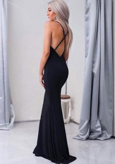 Sexy Jersey Crisscross Back Sweep Train Formal Mermaid