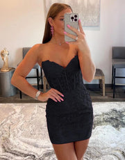 Sexy Lace Strapsless Sweetheart Corset Back Short Mini