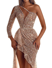 Sexy Formal Evening Dress Sparkle Birthday Dress High Split
