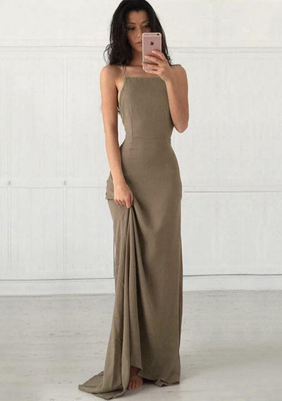 Sexy Spaghetti Strap Chiffon Long Sleeveless Prom Dress