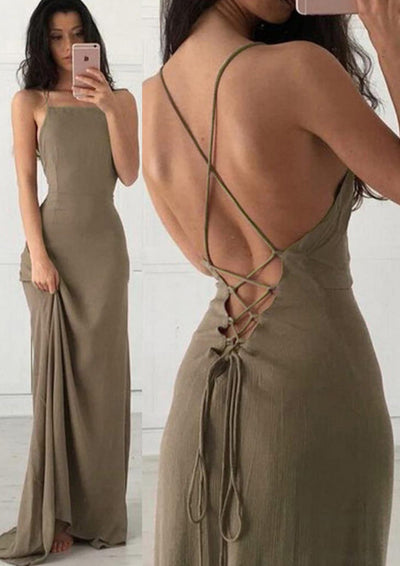 Sexy Spaghetti Strap Chiffon Long Sleeveless Prom Dress