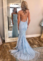Sheath Sleeveless Spaghetti Strap Crisscross Fishtail Lace
