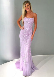 Sheath Sleeveless Spaghetti Strap Crisscross Fishtail Lace
