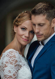 Sheath Ivory Lace Long Sleeves Short Wedding Party Dress