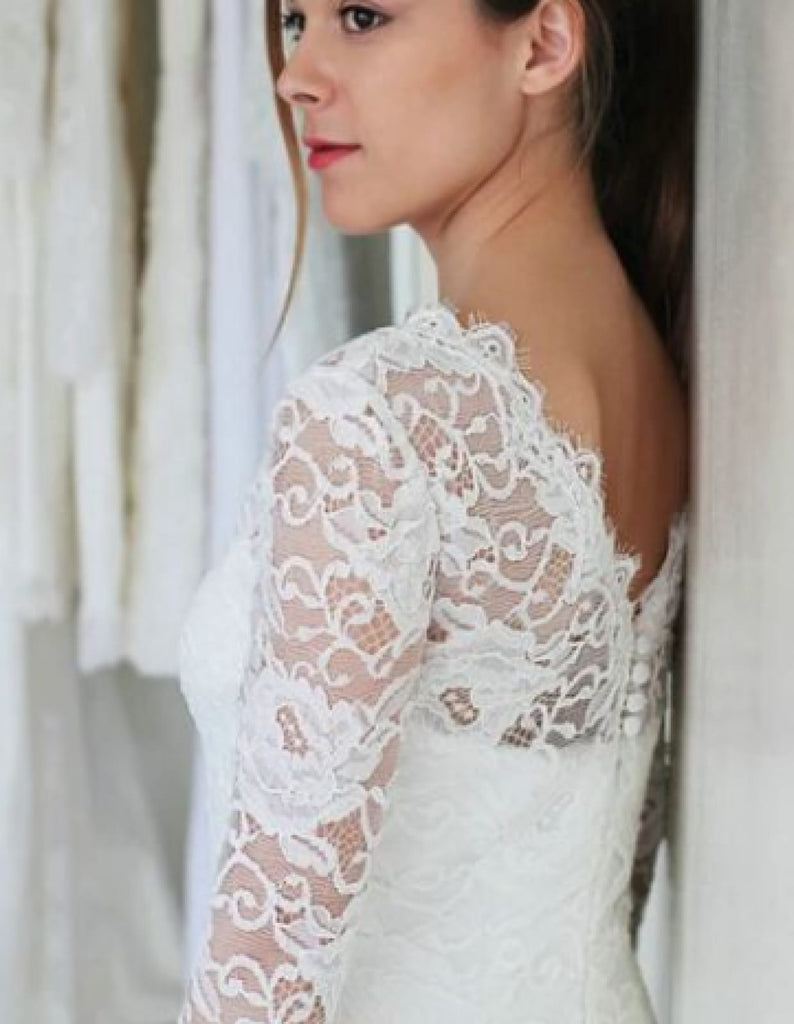 Sheath Ivory Lace Long Sleeves Short Wedding Party Dress