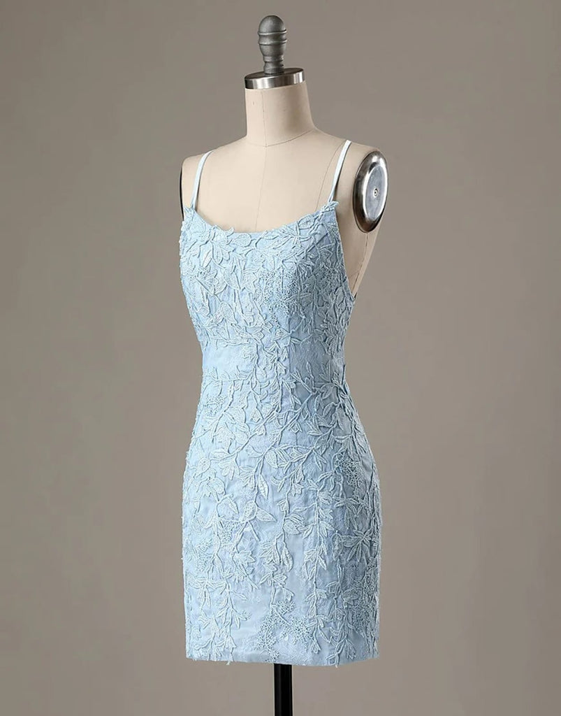 Sheath Lace Spaghetti Straps Backless Short Mini Homecoming