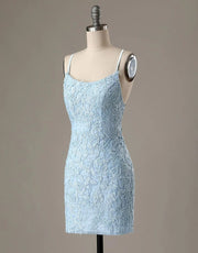 Sheath Lace Spaghetti Straps Backless Short Mini Homecoming