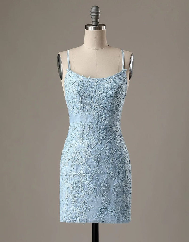 Sheath Lace Spaghetti Straps Backless Short Mini Homecoming