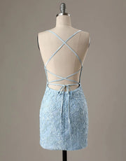 Sheath Lace Spaghetti Straps Backless Short Mini Homecoming
