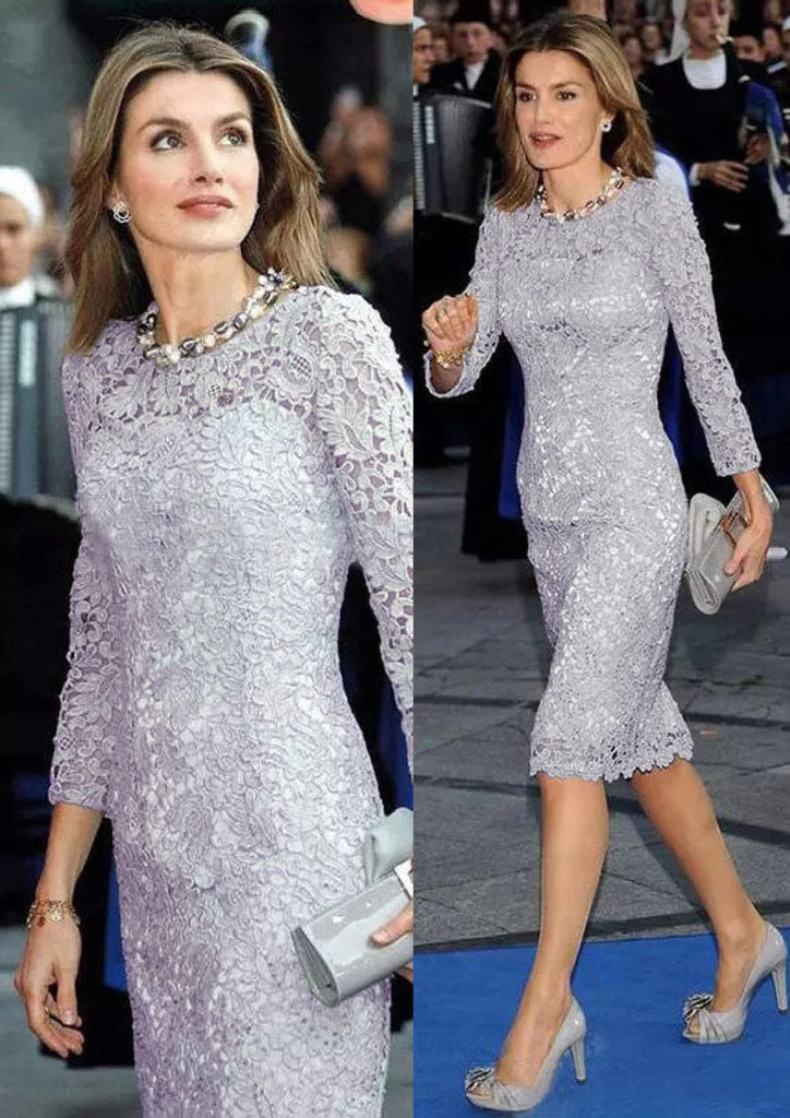 Sheath Long Sleeve Jewel Neck Knee-Length Lace Mother of
