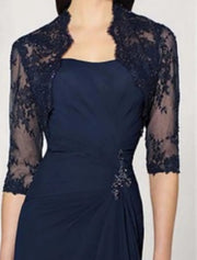 Two Piece Sheath Navy Chiffon Ruffles Sweep Train Mother of