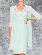 Sheath V Neck Knee Length Chiffon Two Piece Mother of the