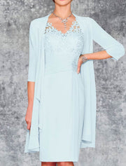 Sheath V Neck Knee Length Chiffon Two Piece Mother of the