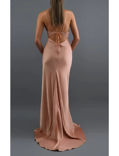 Sheath/Column Spaghetti Straps Sleeveless Sweep Train